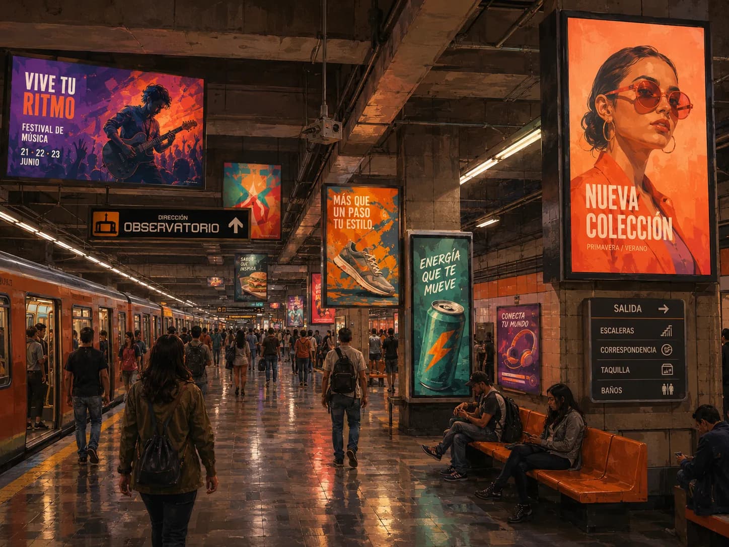 Estación de metro llena de pantallas publicitarias